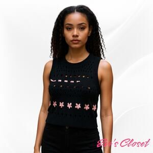 Forever 21 Women's Vest Black Pink Bows Sz M